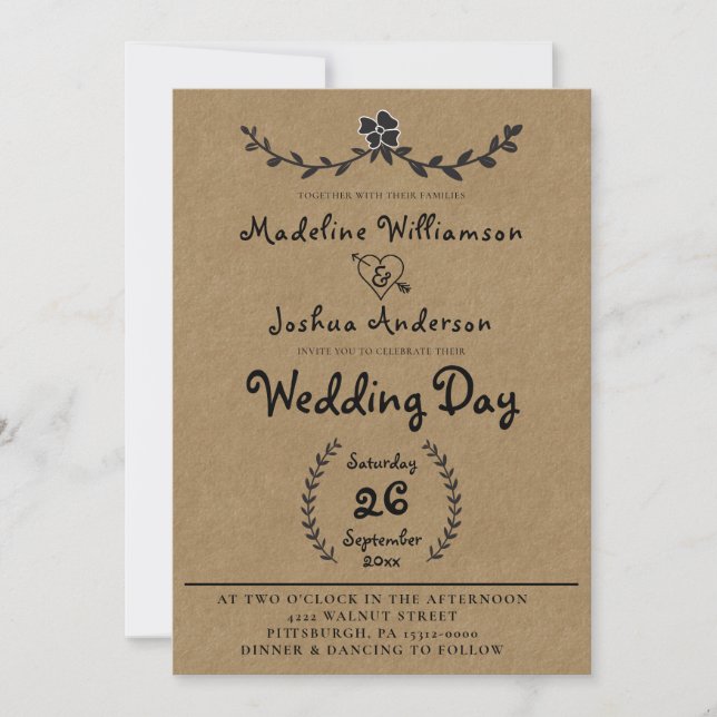 Rustikale Kraft mit Laurel Vine Hochzeit Einladung (Vorderseite)