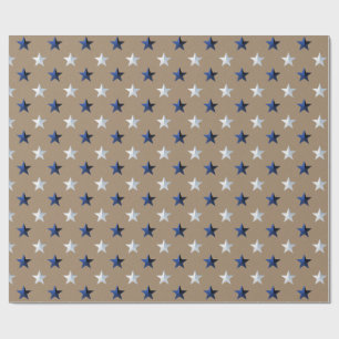 Rustikale Kraft Navy Blue Silver Stars Holiday Geschenkpapier