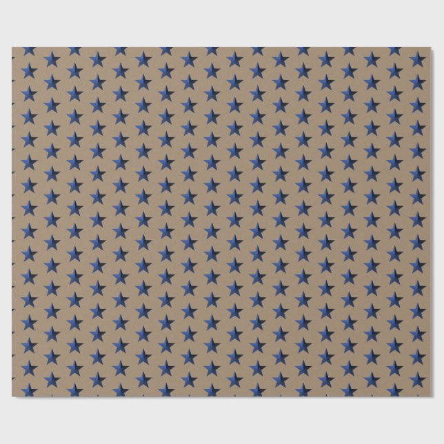 Rustikale Kraft Navy Blue Stars Wrapping Paper Geschenkpapier (Flach)