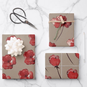 Rustikale Kraft Papier Carmine roten Blüten blühen