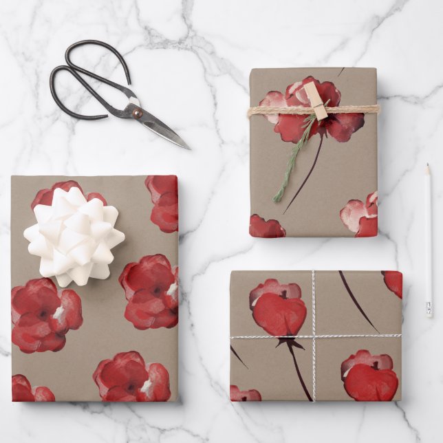 Rustikale Kraft Papier Carmine roten Blüten blühen (Vorderseite)