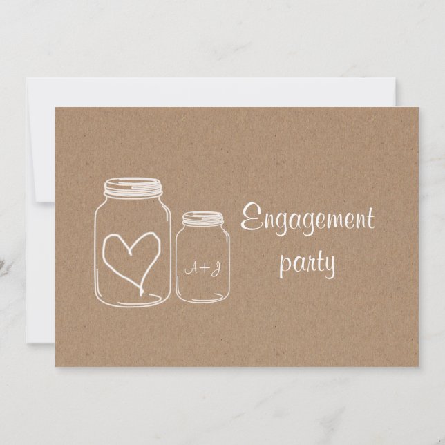 Rustikale Kraft Papier Masonjar Heart Engagement P Einladung (Rückseite)