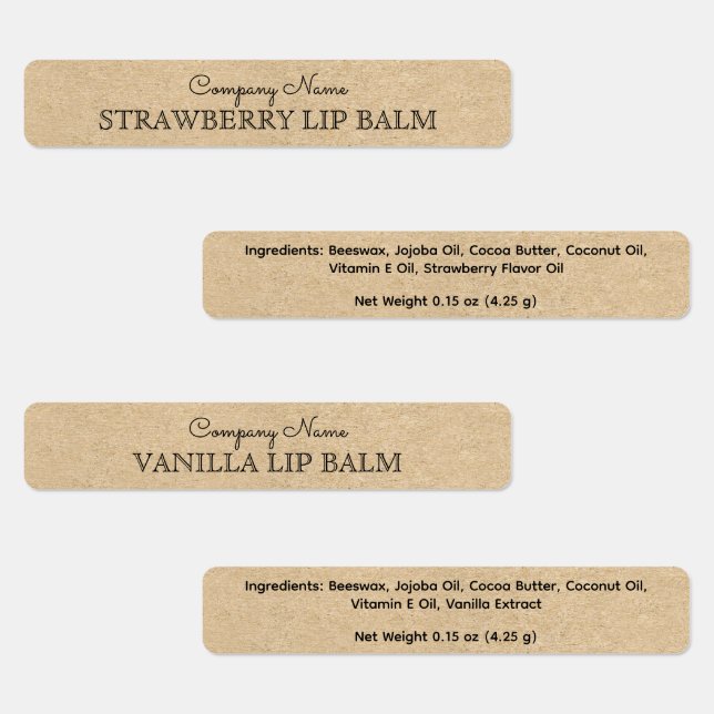 Rustikale Kraft Papier Stil Lip Balm Business Cust Etiketten (Gruppe)