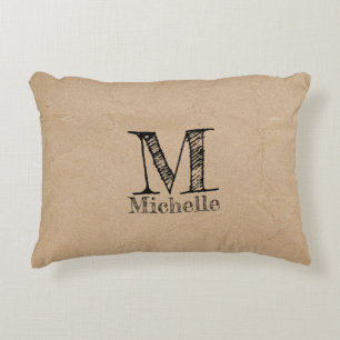 Rustikale Kraft-Papierschau-Monogramm Dekokissen
