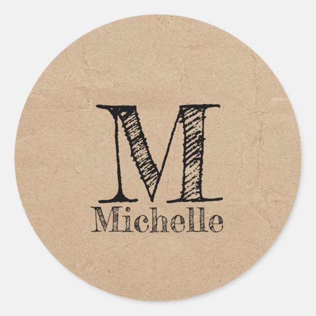 Rustikale Kraft-Papierschau-Monogramm Runder Aufkleber (Vorderseite)