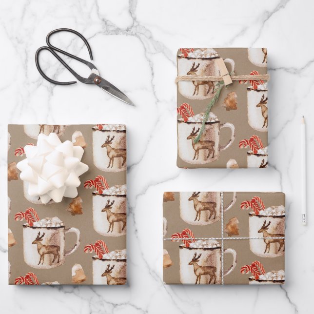 Rustikale Kraft Peppermint Kakao Cookies Tasse Geschenkpapier Set (Vorderseite)