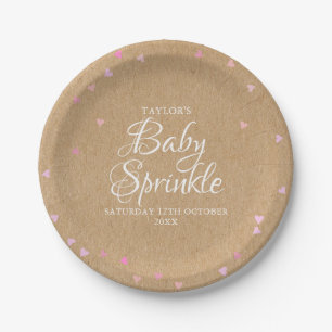 Rustikale Kraft-Pink-Herzen-Baby-Sprinkle Pappteller
