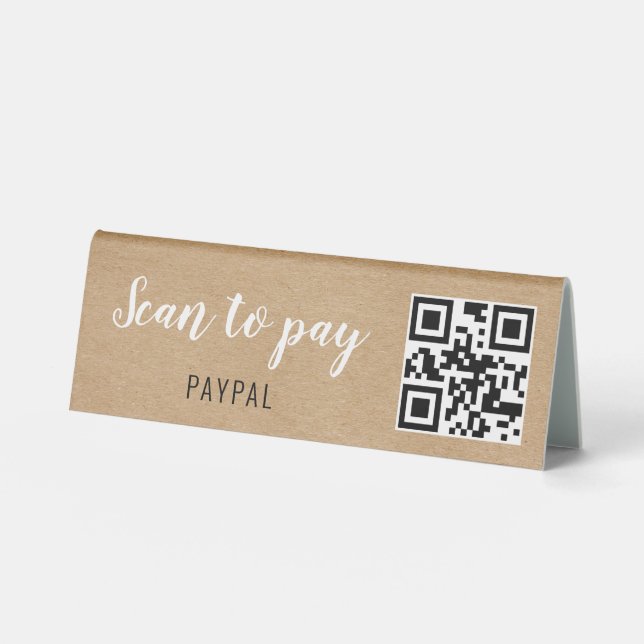 Rustikale Kraft QR Code Scan zum Bezahlen von Unte Tischaufsteller (Vorderseite)