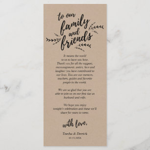 Rustikale Kraft-Reben, Place Setting Dankeschön-Ka Programm