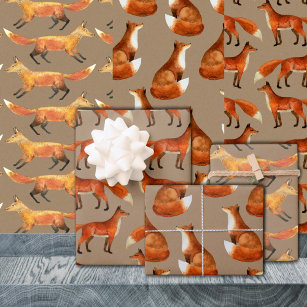 Rustikale Kraft Red Foxes Wiederholen Muster Geschenkpapier Set