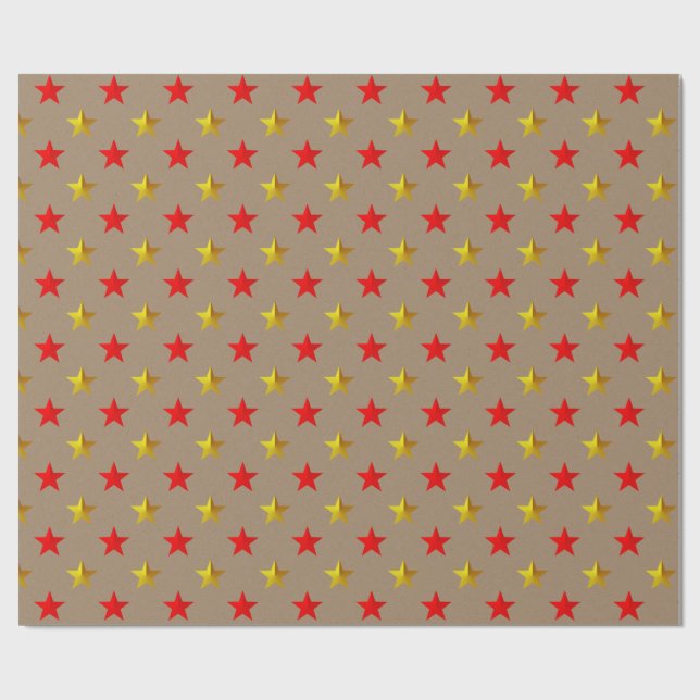 Rustikale Kraft Red Gold Stars Urlaub Geschenkpapier (Flach)