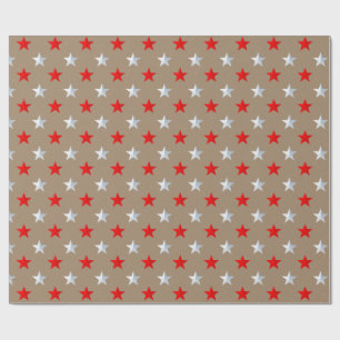 Rustikale Kraft Red Silver Stars Urlaub Geschenkpapier