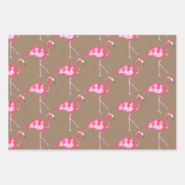 Rustikale Kraft Rosa Flamingos und rosa Hibiskus Geschenkpapier Set