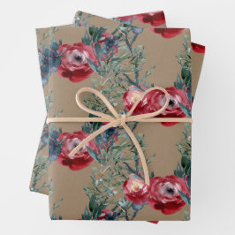 Rustikale Kraft Rose Pine & Spruce Grüne Trellis Geschenkpapier Set
