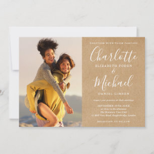 Rustikale Kraft-Signatur-Schrift Hochzeitsfotos Einladung