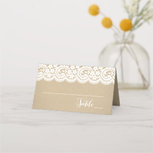 Rustikale Kraft-Spitze und goldene Punkte Hochzeit Platzkarte