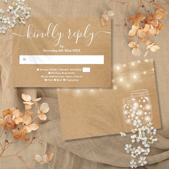 Rustikale Kraft String Lights Mason Jars RSVP Card (Rustic Kraft String Lights Mason Jars RSVP Card)