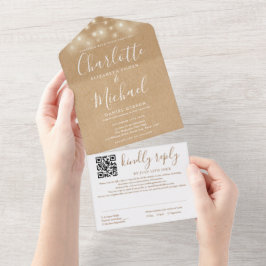 Rustikale Kraft String Lights QR Code Wedding All In One Einladung