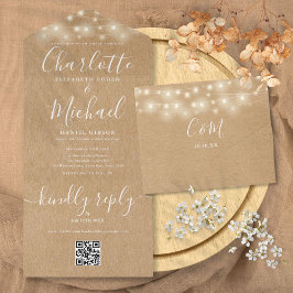 Rustikale Kraft String Lights QR Code Wedding All In One Einladung