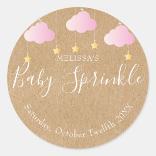 Rustikale Kraft-Twinkle-Sprinkle-Baby-Party Rosa Runder Aufkleber