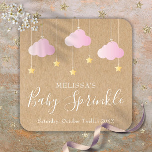 Rustikale Kraft Twinkle Sprinkle Baby Shower Rosa Quadratischer Aufkleber
