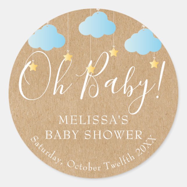Rustikale Kraft Twinkle Twinkle Oh Baby Dusche Runder Aufkleber (Vorderseite)