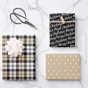 Rustikale Kraft und Black Watch Kariert Frohe Weih Geschenkpapier Set