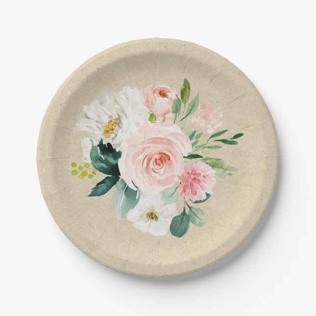 Rustikale Kraft und Rosa Wasserfarbe Niedlich Pappteller (Vorderseite)