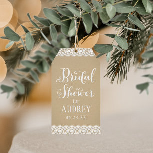 Rustikale Kraft- und Spitzen-Hochzeitsbrautparty Geschenkanhänger