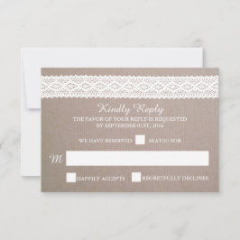 Rustikale Kraft- und Vintag-White-Lace-Wedding RSV RSVP Karte