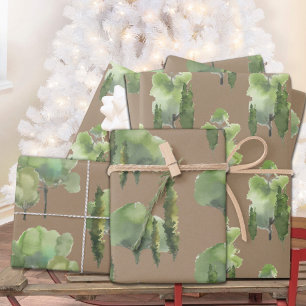 Rustikale Kraft Watercolor Wald Land Baumszenen Ge Geschenkpapier Set