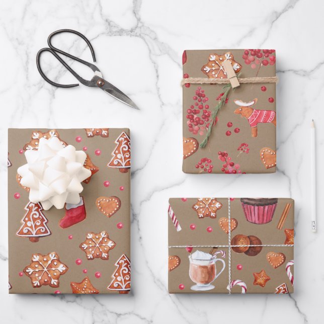 Rustikale Kraft Weihnachtsgebäck und Kekse Geschenkpapier Set (Vorderseite)