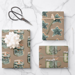Rustikale Kraft Weihnachtskerzen Kekse & heißer K Geschenkpapier Set