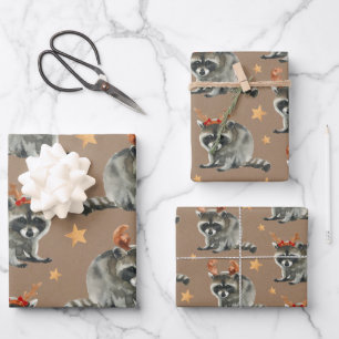 Rustikale Kraft Weihnachtsrennen unter Goldstars Geschenkpapier Set