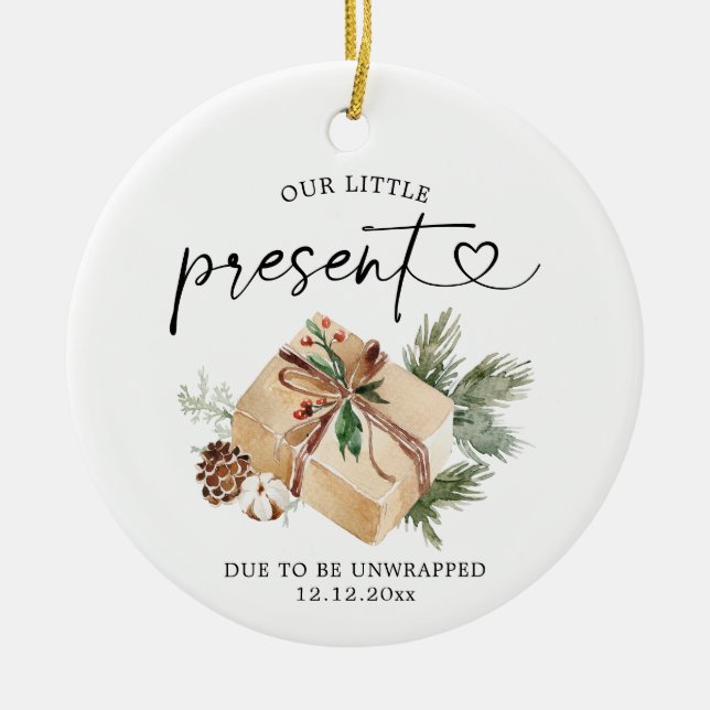 Rustikale Kraft Weihnachtsschwangerschaft Keramik Ornament (Vorne)