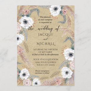 Rustikale Kraft Weiße Flora BOHO Pampas Grass Trop Einladung