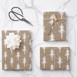 Rustikale Kraft-Weißwald-Spruce-Bäume Geschenkpapier Set