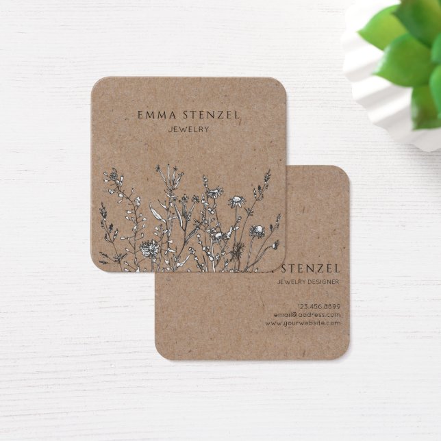 Rustikale Kraft-Wildblumen, Floral Square Biz Card (Schreibtisch)