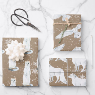 Rustikale Kraft Winter Arktische Tiere Ermine Owl  Geschenkpapier Set