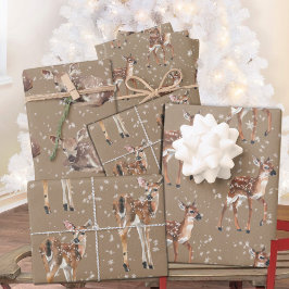 Rustikale Kraft Winter Baby Dode Reindeer Schneefl Geschenkpapier Set