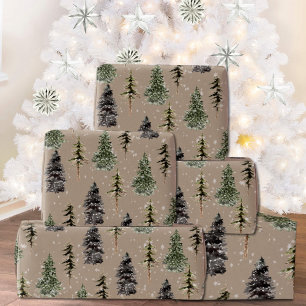 Rustikale Kraft Winter Woodland Snowy Spruce Trees Geschenkpapier