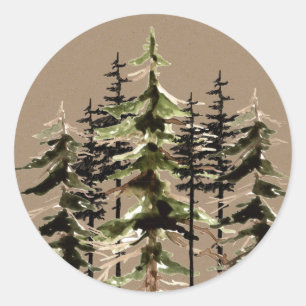 Rustikale Kraft Winter Woodland Spruce Trees Class Runder Aufkleber