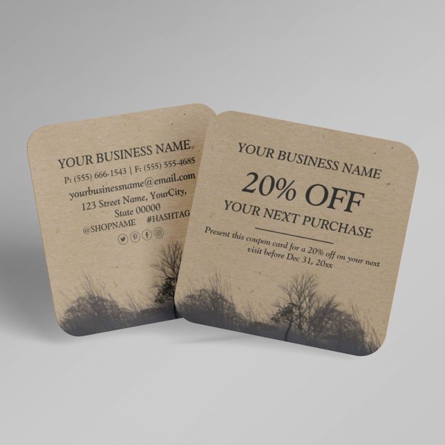 Rustikale Kraftfall Winter Discount-Karte Quadratische Visitenkarte (Von Creator hochgeladen)