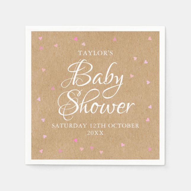 Rustikale Kraftsackherzen Babydusche Serviette (Vorderseite)