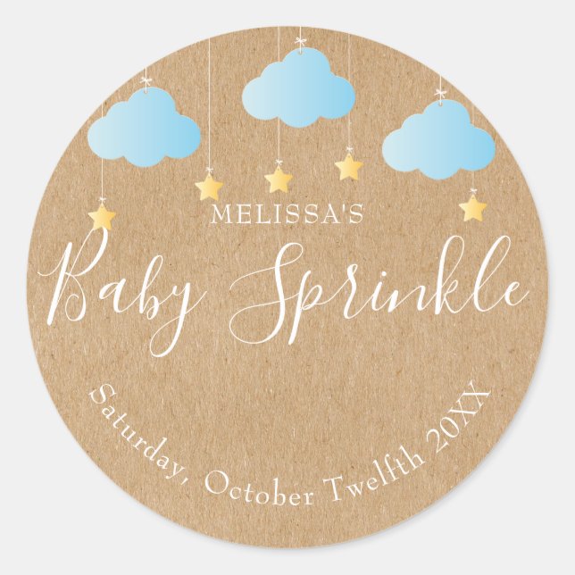 Rustikale Kraftsacktwinkle sprinkle Baby Dusche bl Runder Aufkleber (Vorderseite)