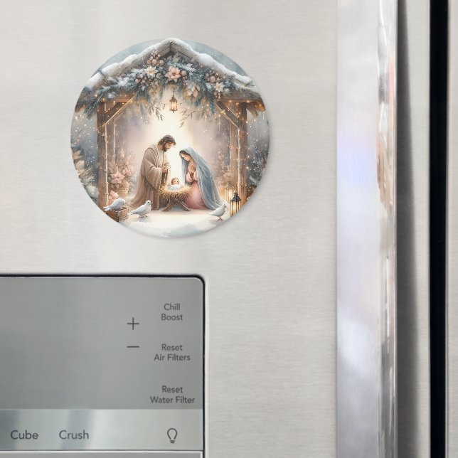 Rustikale Krippe mit Winter Florals Magnet (In Situ (Kühlschrank))