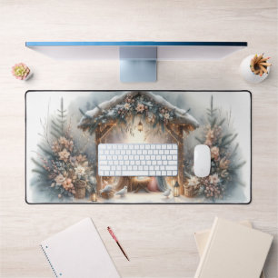 Rustikale Krippe mit Winter Florals Schreibtischunterlage