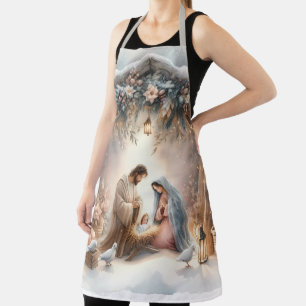 Rustikale Krippe mit Winter Florals Schürze