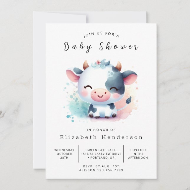 Rustikale Kuh Babydusche Einladung (Vorderseite)