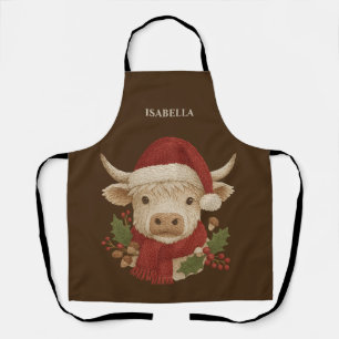 Rustikale Kuh mit Weihnachtsmannmütze Schürze
